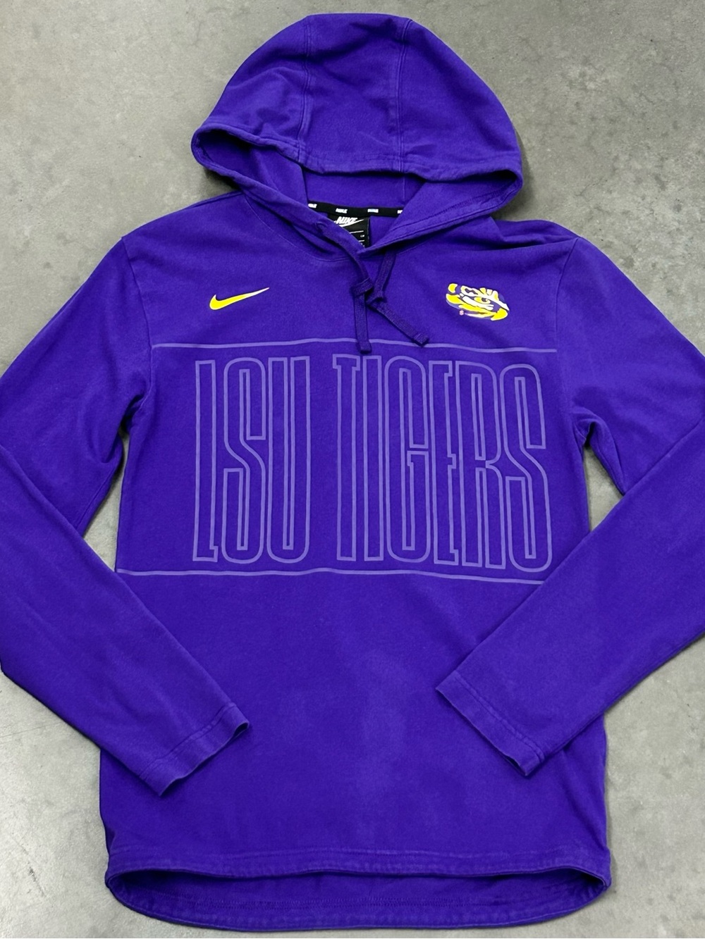 Nike Purple LSU Tigers Crewneck Hoodie with Yellow Swoosh